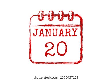 20 January calendar icon text page monthly web design on red and white background vector, icon, or illustration with the month of January 20