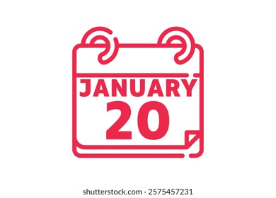 20 January calendar icon text page monthly web design on red and white background vector, icon, or illustration with the month of January 20