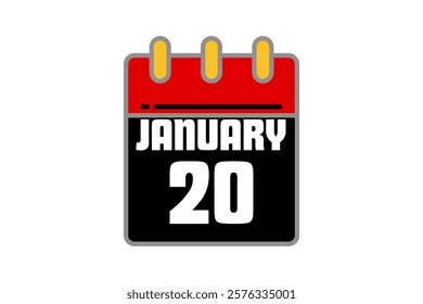 20 January calendar icon text page monthly web design on red, black, yellow and white background vector, icon, or illustration with the month of January 20