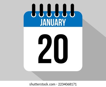 20 January calendar vector icon. Blue january date for the days of the month and the week on a light background