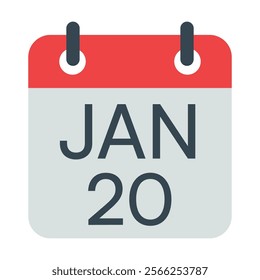 20 January Calendar Vector Icon Symbol.