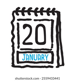 20 January date calendar - A simple yet elegant line art illustration of a date calendar captures the essence of organization and timekeeping. The clean lines and minimalistic design