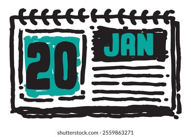 20 January date long table calendar - A simple yet elegant line art illustration of a table date calendar captures the essence of organization and timekeeping and note lines sketch art 