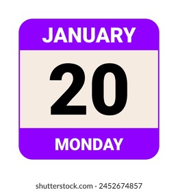 20 January, Monday. Date template. Useful design for calendar or event promotion. Vector illustration EPS 10 File. Isolated on white background. 
