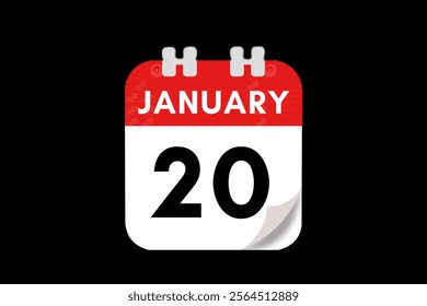 20 January month single day vector, illustration, calendar with red, gray, white and black color background calendar January 20