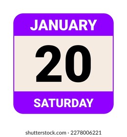 20 January, Saturday. Date template. Useful design for calendar or event promotion. Vector illustration EPS 10 File. Isolated on white background. 