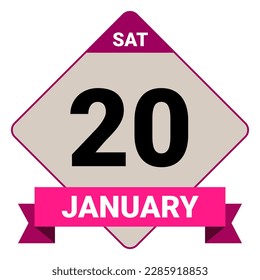 20 January, Saturday. Date template. Useful design for calendar or event promotion. Vector illustration EPS 10 File. Isolated on white background. 