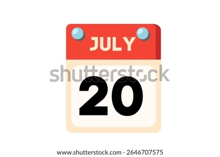 20 july calendar icon text page monthly web design on Coral, Peach, Black, Blue and White background vector, icon, or illustration with the month of july 20