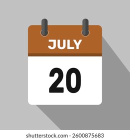 20 july calendar icon vector month date illustration design