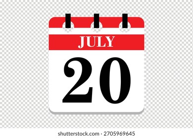 Vector Icono de calendario de 20 de julio, ícono de calendario de 20 fechas de julio, ícono de calendario de 20 de julio, ícono de calendario de Vector.
