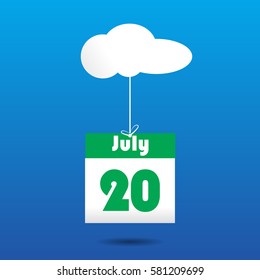 20 july calender icon with cloud paper