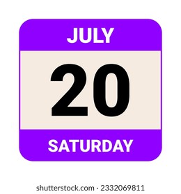 20 July, Saturday. Date template. Useful design for calendar or event promotion. Vector illustration EPS 10 File. Isolated on white background. 