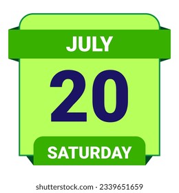 20 July, Saturday. Date template. Useful design for calendar or event promotion. Vector illustration EPS 10 File. Isolated on white background. 