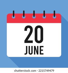 20 June Calendar. Blue Background. Vector Calendar.