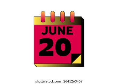 20 June calendar icon text page monthly web design on red, black and white background vector, icon, or illustration with the month of June 20