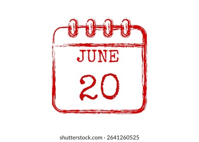 20 June calendar icon text page monthly web design on red, black and white background vector, icon, or illustration with the month of June 20