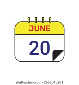 20 Juni Kalender Symbol Vektorgrafik Design