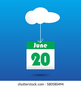 20 june calender icon with cloud. paper art style 
