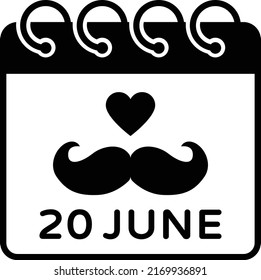 20 June Event Calendar with mustachio Concept, third Sunday of June Vector Icon Design, Happy Fathers Day Symbol, Dads Gift Elements Sign, Parents Day Stock illustration