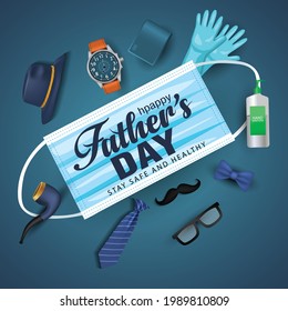 20 June. happy International Fathers Day background. covid-19, coronavirus concept. Vector illustration design