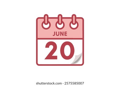 20 June month single day vector, illustration, calendar with maroon, rose and white color background calendar June 20