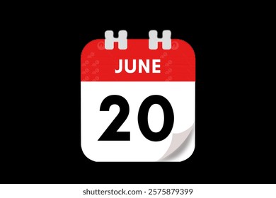 20 June month single day vector, illustration, calendar with red, gray, white and black color background calendar June 20