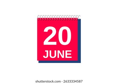 20 June month single day vector, illustration, calendar with red, blue and white color background calendar icon of June 20