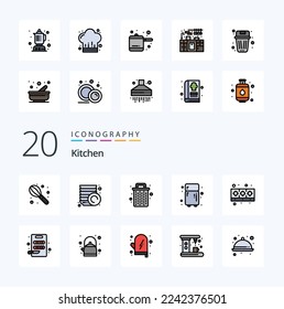 20 Kitchen Line Filled Color icon Pack like board food delete cooking refrigerator