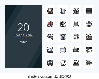 20 Kitchen line Filled icon for presentation