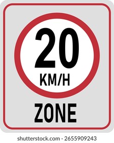 Zona límite de velocidad de 20 km h. Ilustración vectorial