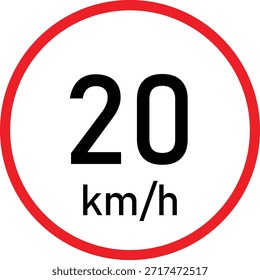 Icono de señal de límite de velocidad de 20 km h: símbolo de restricción de velocidad máxima, gráfico de advertencia de regulación de tráfico, señalización de límite de velocidad baja para calles residenciales, zonas escolares, áreas de estacionamiento, campus y áreas controladas de seguridad vial