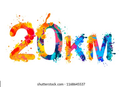 20 km. Long running distance. Splash paint sign