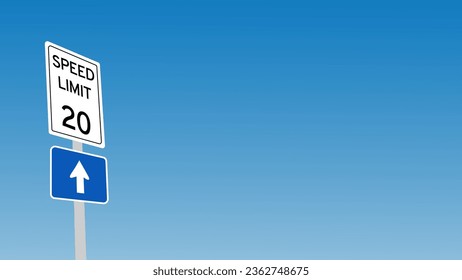 20 kmh Régimen Límite de velocidad etiqueta de señal de destino ilustración vectorial con cielo azul y fondo de nube blanca