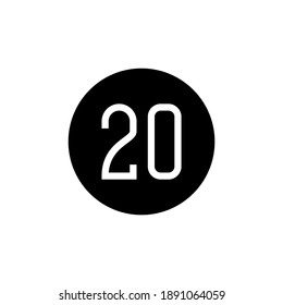 20 kmh speed limit vector sign, Speed limit signs of 20 km symbol, icon  in solid black flat shape glyph icon, isolated on white background