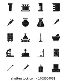 20 laboratory equipment solid icon vector illustration set.