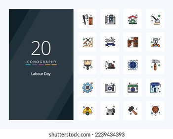 20 Labour Day line Filled icon for presentation