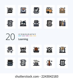 20 Learning Line Filled Color icon Pack like success brain basketball learning book