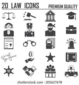 20 Legal, law and justice icon set