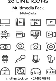 Vector de iconos de 20 líneas para conjunto multimedia