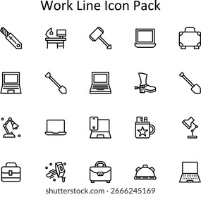 20 Ícones de Linha - Pacote de Vetor de Trabalho