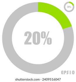 20% de carga. 20% de diagramas de círculo Vector de infografía, 20 Porcentaje listo para usar para diseño web ux-ui