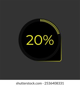 20% Loading. Ui Diagram vector. Download progress icon. Circle diagram interface. Twenty percent downloading.