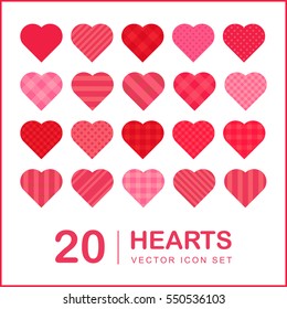 20 Lovely hearts, Decoration for valentine's day, Vector icon set.