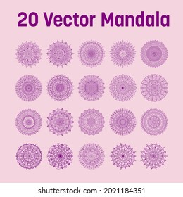 20 Mandala Circular diseño de diseño para Henna, Mehndi, tatuaje, decoración. La decoración es de estilo étnico oriental. Paquete de la página del libro de coloreado
