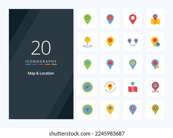 20 Map  Location Flat Color icon for presentation