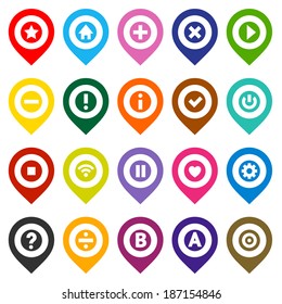 20 Map pins, color set, vector illustration