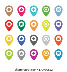 20 mapping pin icon pointer location sign. Empty button in popular colors on white background. Modern simple style. Vector illustration web internet design element.