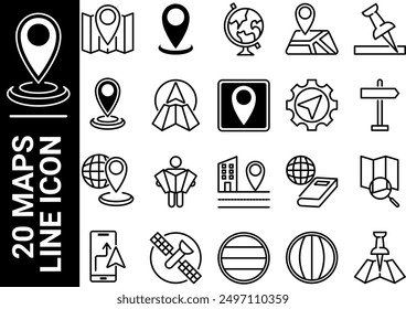 20 Karten, Liniensymbol, schwarz-weiß