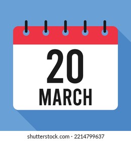 Calendario del 20 de marzo.  Fondo Azul. 
Calendario de vectores.