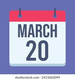 20 March Calendar. Blue Background. Vector Calendar.
